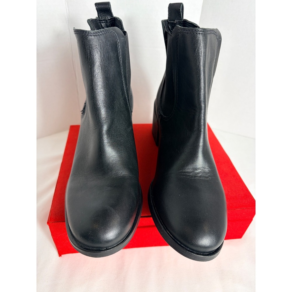Steve Madden Womens Ankle Boots Black Size 9 Leather Block Heel Chelsea Bootie